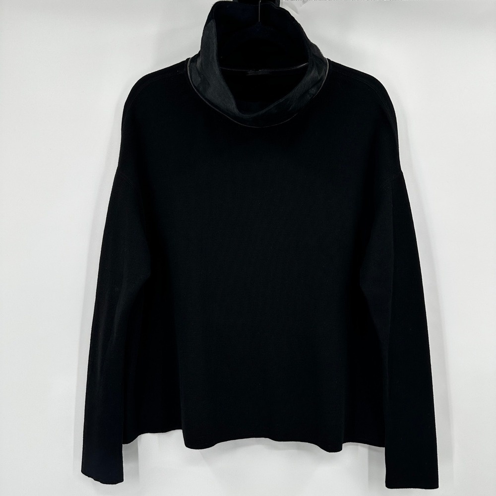 Annette Goertz Black Merino‎ Wool Calf Fur Turtleneck Sweater Size Small